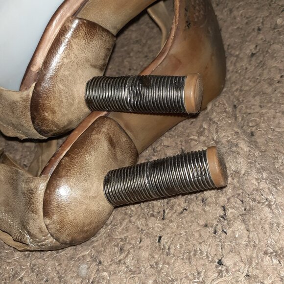 A.S.98 STEAMPUNK-Distressed Tan Leather-Ankle Wrap-Back Zip-Metal Screw Heel-Sz - Picture 8 of 10